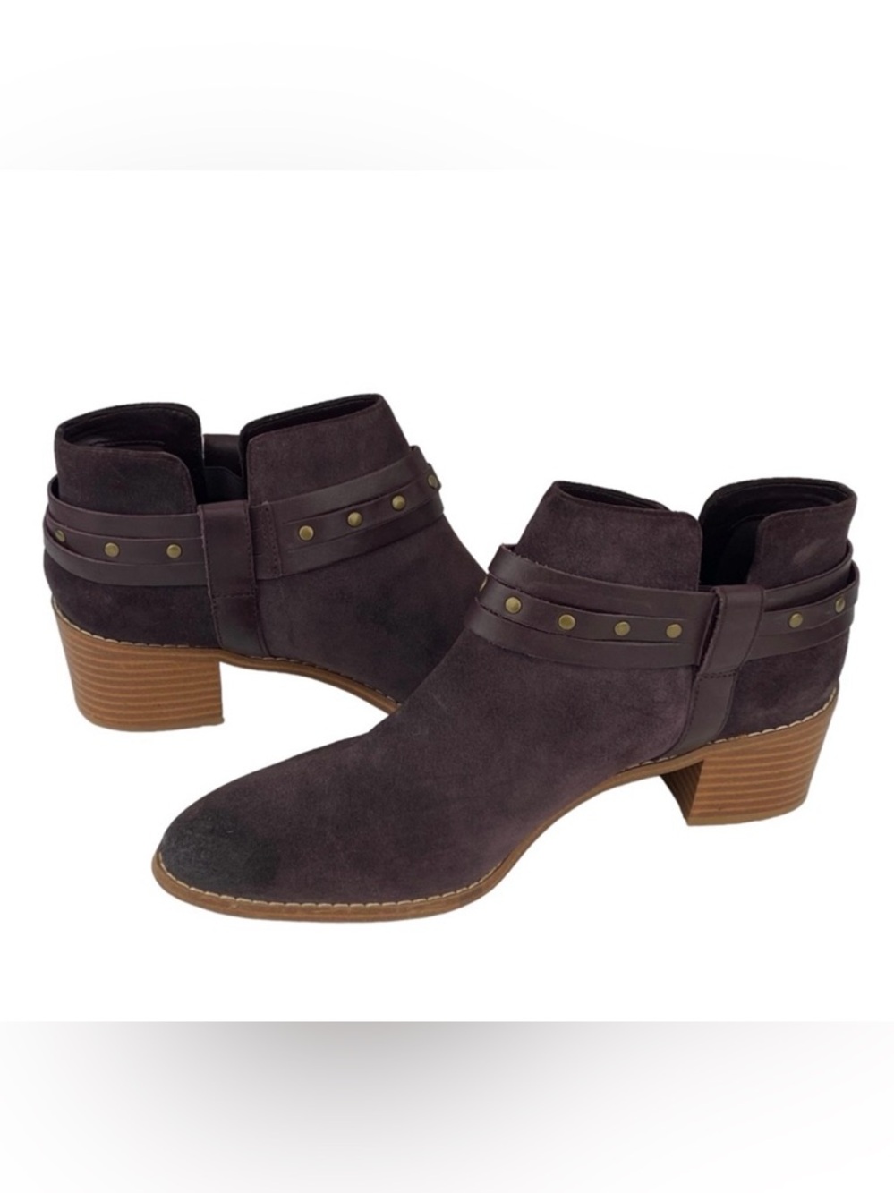 Clarks Somerset Western Ankle Booties Breccan Shine Suede Studded Boots Size 9.5